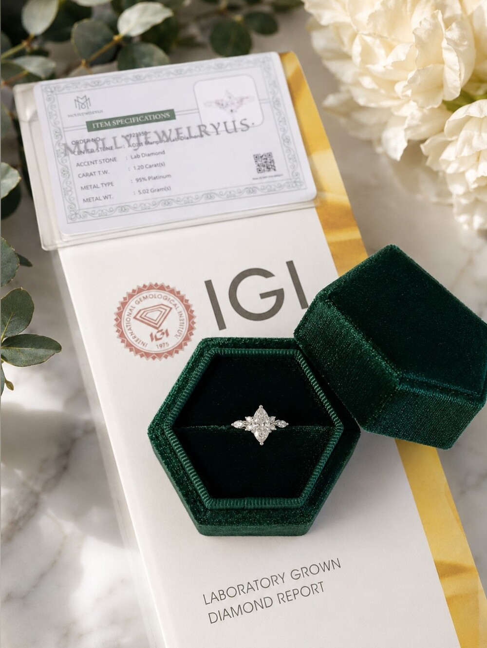 1.02 Brillant Marquise Center Cut Diamond Platinum Ring 1.20 Total Ct Wt Size 7